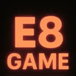 E8 Game logo with bold orange text on a dark background