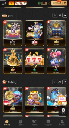 E8 Game home screen showing various popular games like Aviator, Surface, Win Go, and more