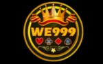 WE999 Game logo featuring a golden crown and card suit symbols on a black background